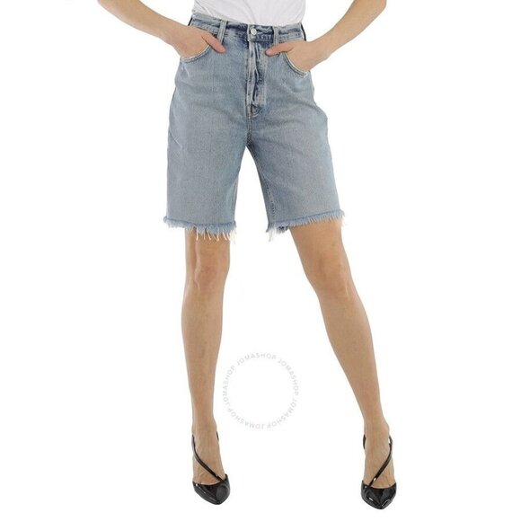 Agolde 90S Pinch Waist Raw-Cut Denim Bermuda Shorts Size 28